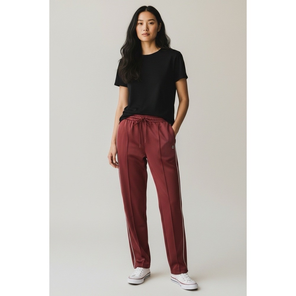ZARA Satin Track Pants Red Women's XL Drawstring Elastic Waist Pockets 31"